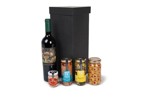 Caja gourmet con vino